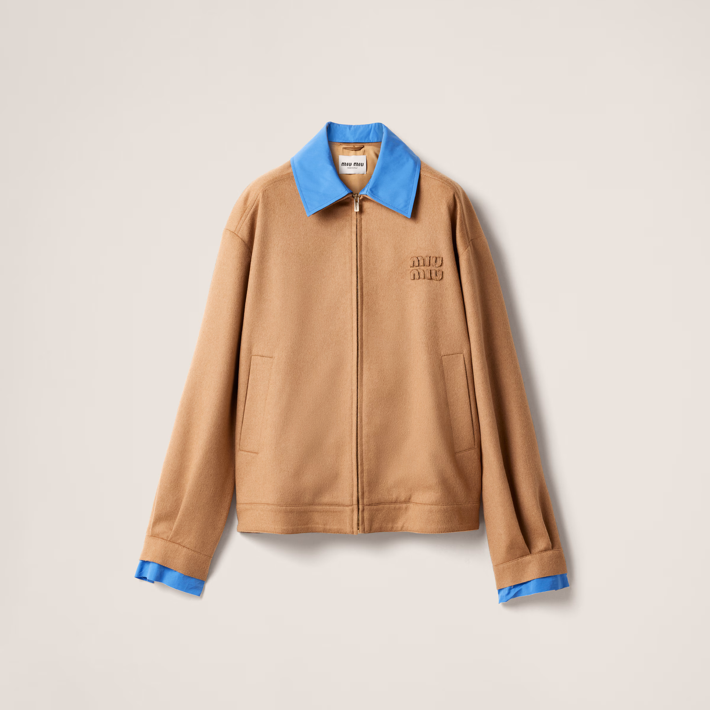 Camel-Hair Blouson Jacket With Poplin Details