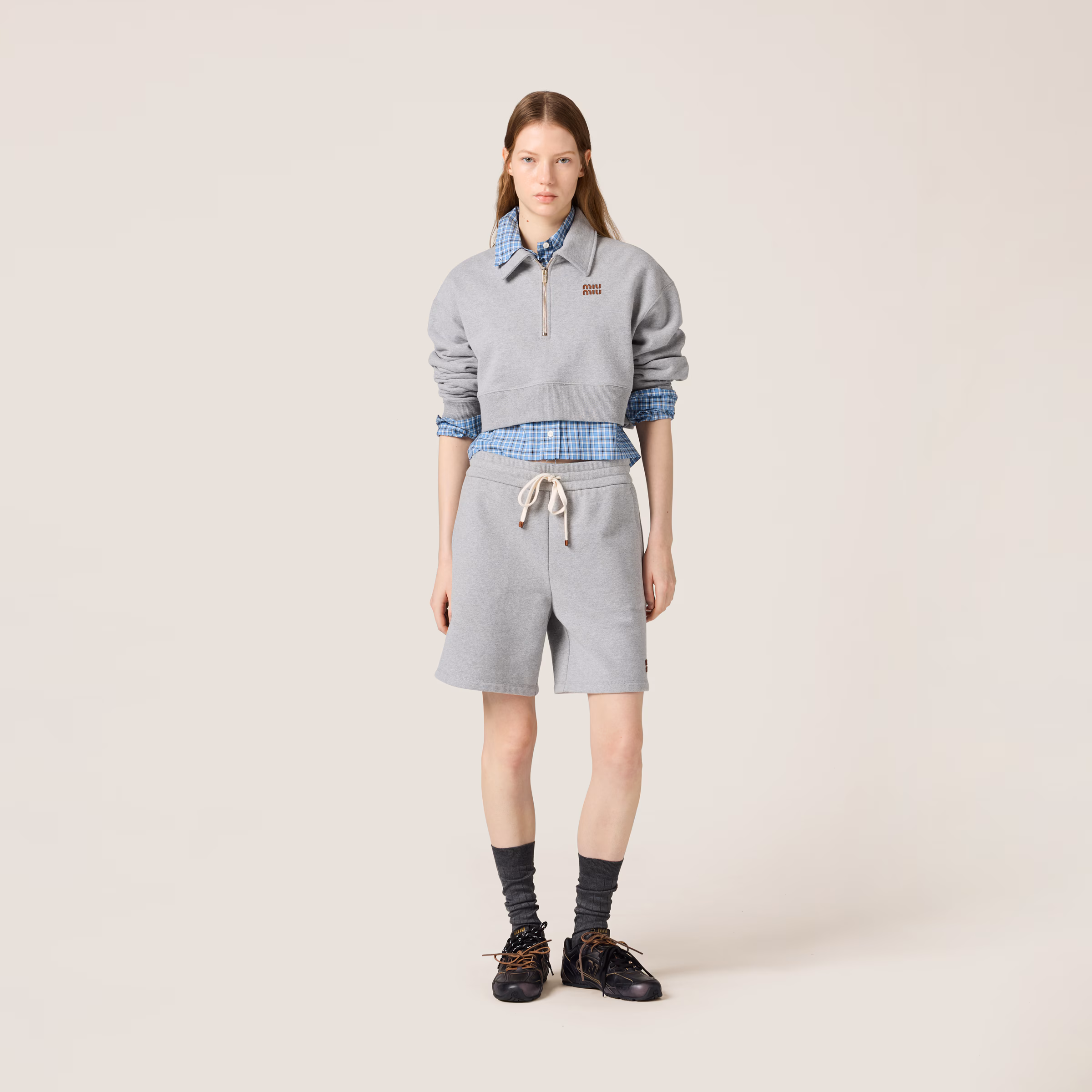 Boxy Cotton Fleece Sweatshirt With Half-Zipper