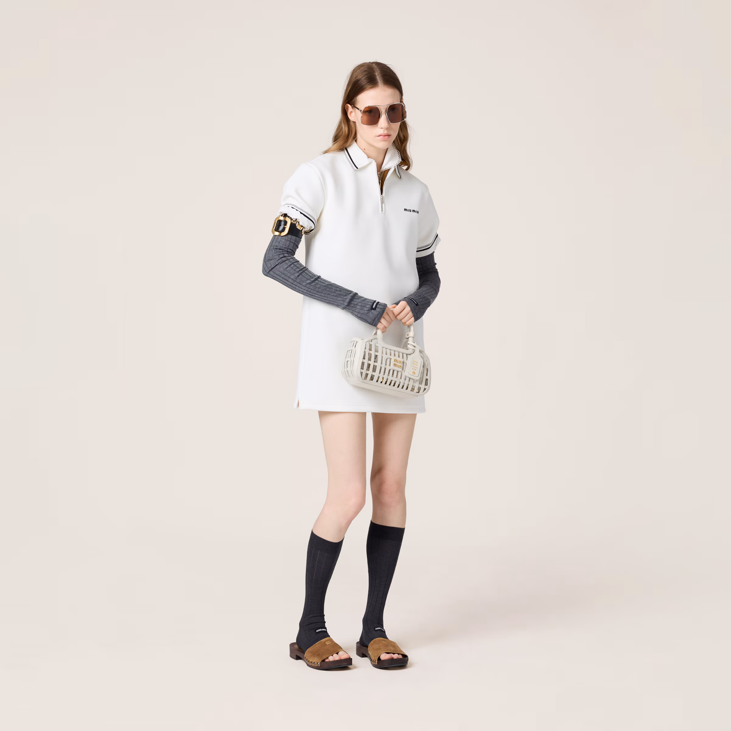Bonded Piqué And Technical Jersey Dress