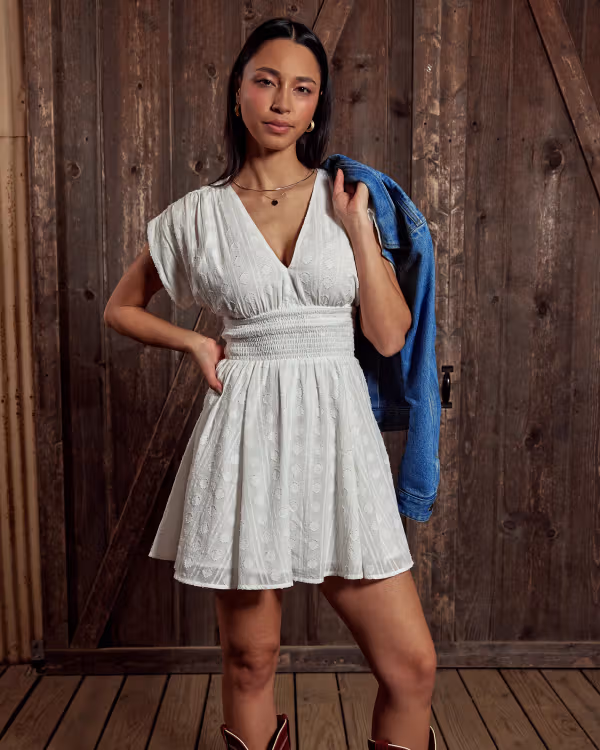 Women's Mini V-Neck Ruched Dress