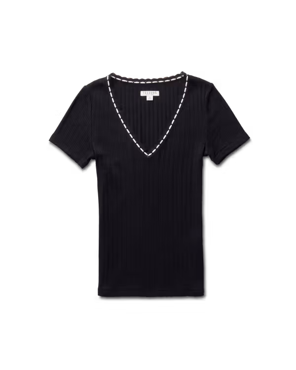 Women's Short Sleeve Ribbed V-Neck Tee