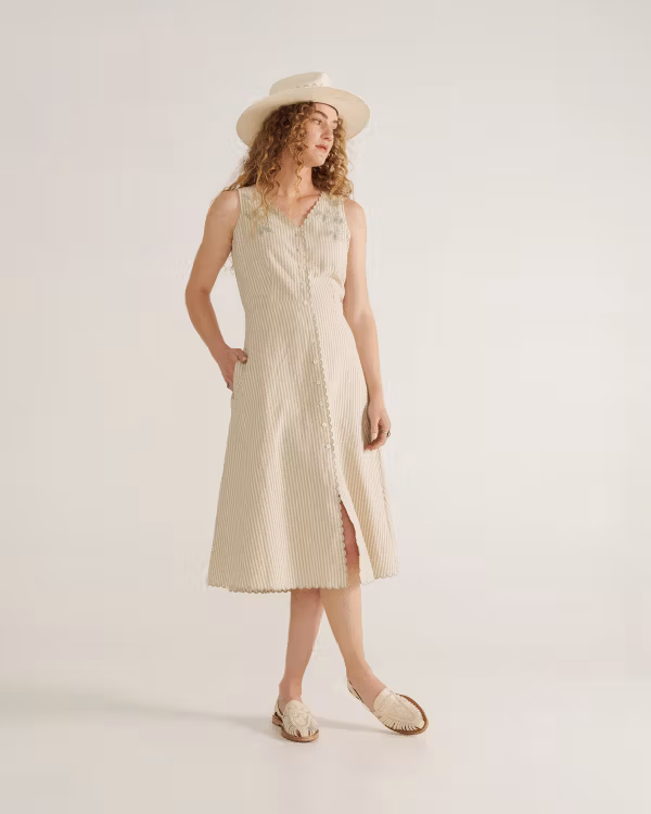 Women's Eyelet Linen Midi Dress