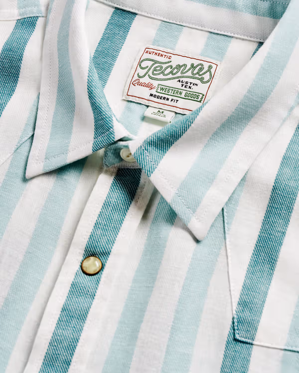 Men's Sawtooth Linen Short Sleeve Pearl Snap