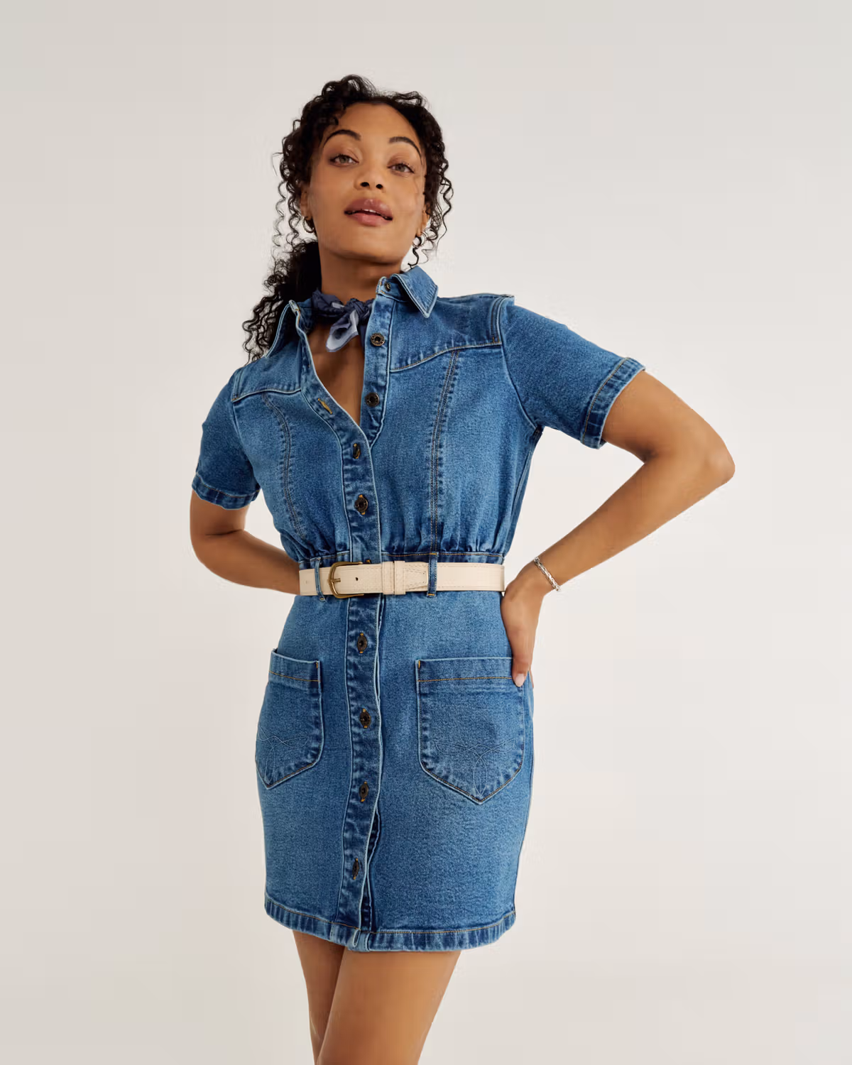 Women's Short Sleeve Denim Dress