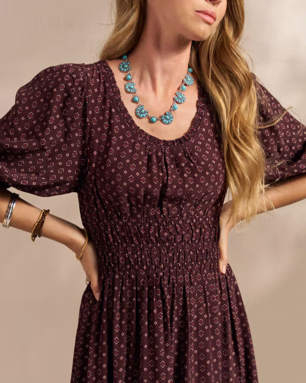 Women's 3/4 Sleeve Ruched Midi Dress