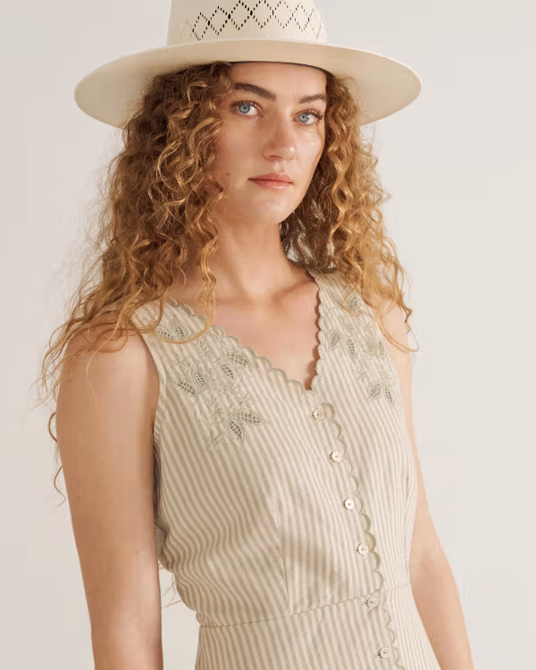 Women's Eyelet Linen Midi Dress