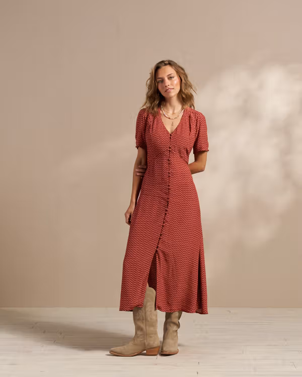 Women's Short Sleeve Button Front Midi Dress