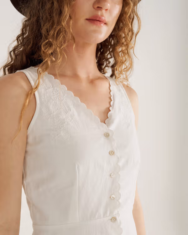 Women's Eyelet Linen Midi Dress