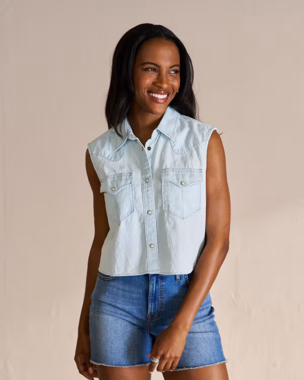 Women's Denim Pearl Snap Cutoff