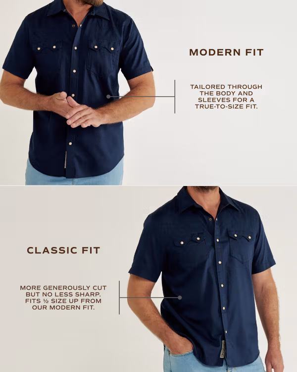 Men's Classic Fit Vintage Weight Sawtooth Short Sleeve Pearl Snap