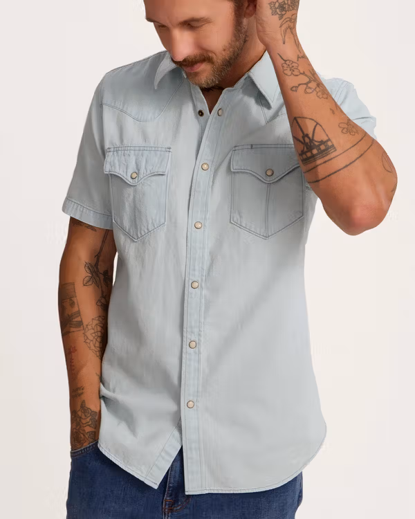 Men's Denim Short Sleeve Pearl Snap