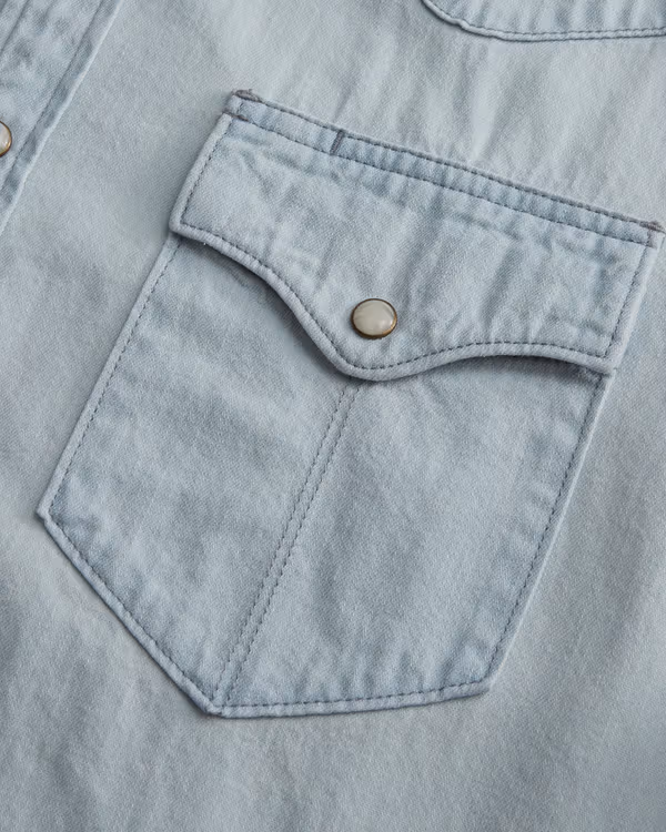 Men's Denim Short Sleeve Pearl Snap