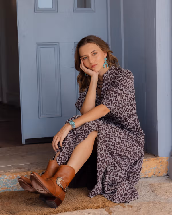 Women's 3/4 Sleeve Tiered Midi Dress