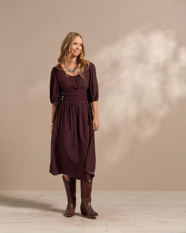 Women's 3/4 Sleeve Ruched Midi Dress