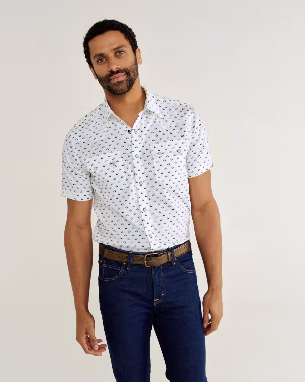 Men's Classic Fit Vintage Weight Sawtooth Short Sleeve Pearl Snap