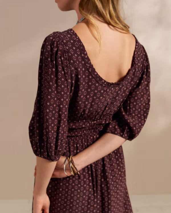 Women's 3/4 Sleeve Ruched Midi Dress