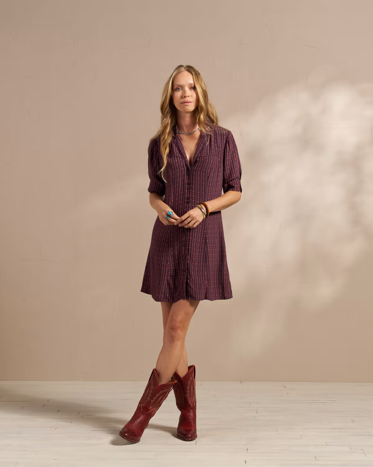 Women's Short Sleeve Button Front Short Dress