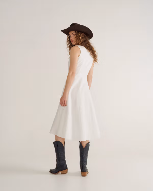 Women's Eyelet Linen Midi Dress