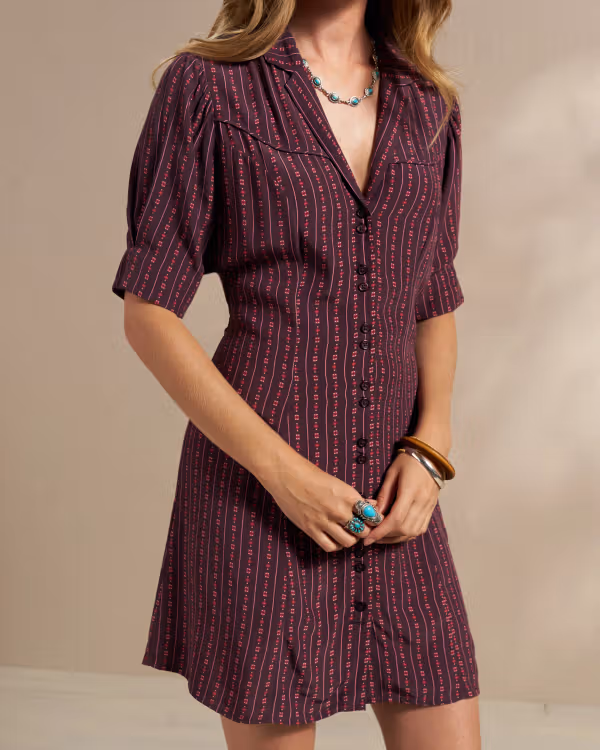 Women's Short Sleeve Button Front Short Dress