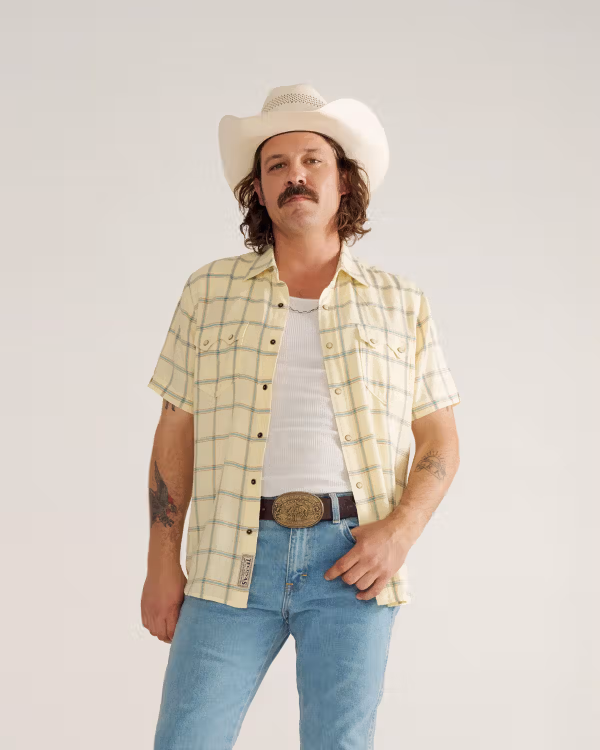 Men's Sawtooth Linen Short Sleeve Pearl Snap