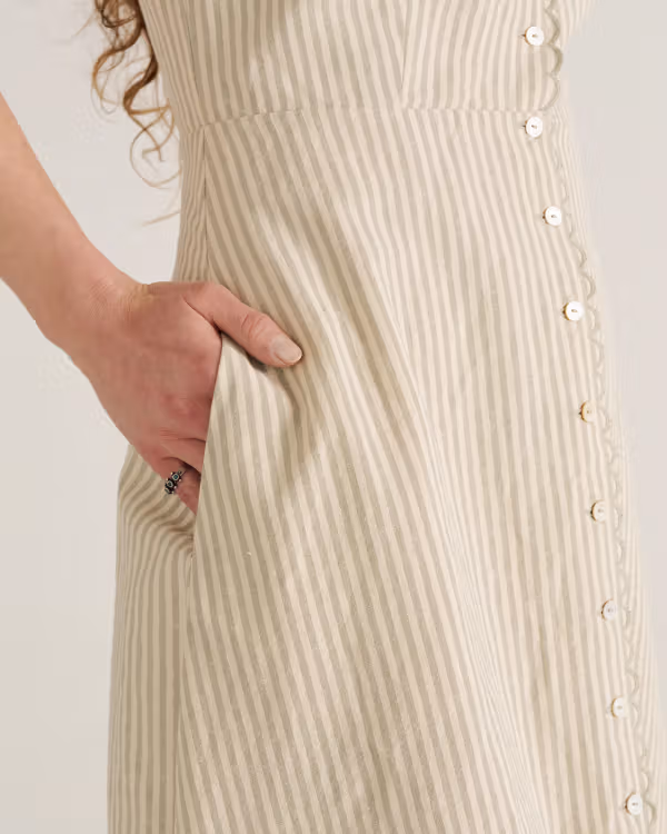 Women's Eyelet Linen Midi Dress
