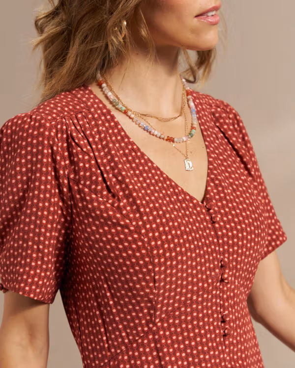 Women's Short Sleeve Button Front Midi Dress