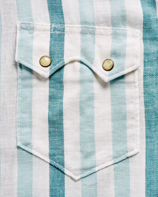 Men's Sawtooth Linen Short Sleeve Pearl Snap