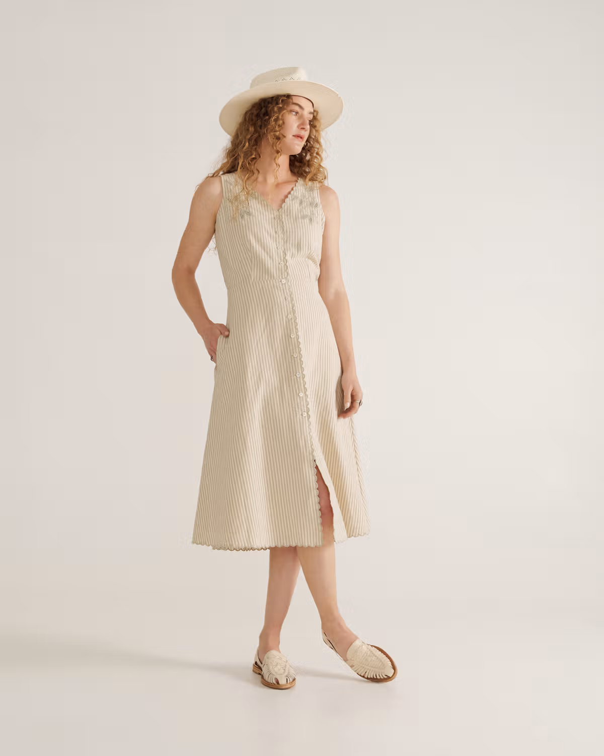 Women's Eyelet Linen Midi Dress
