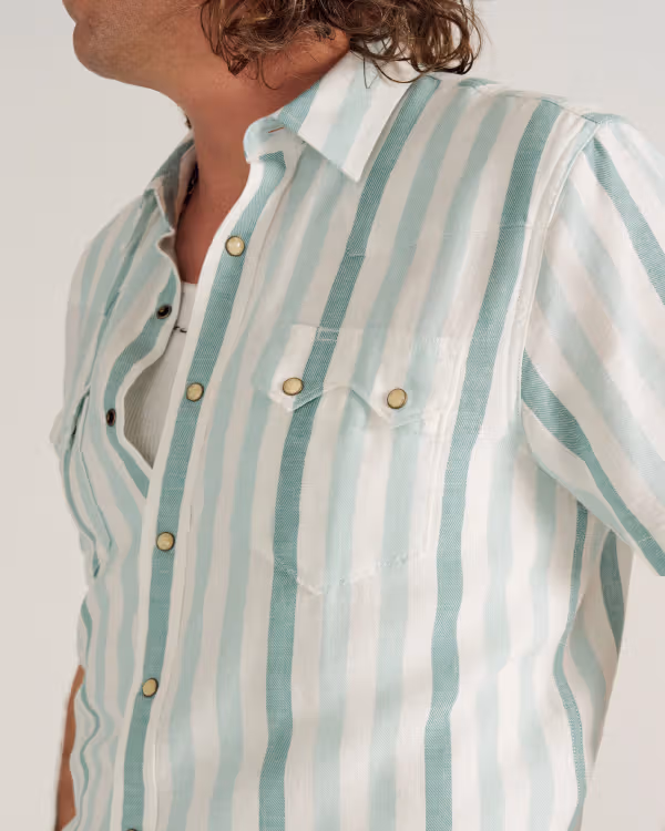 Men's Sawtooth Linen Short Sleeve Pearl Snap