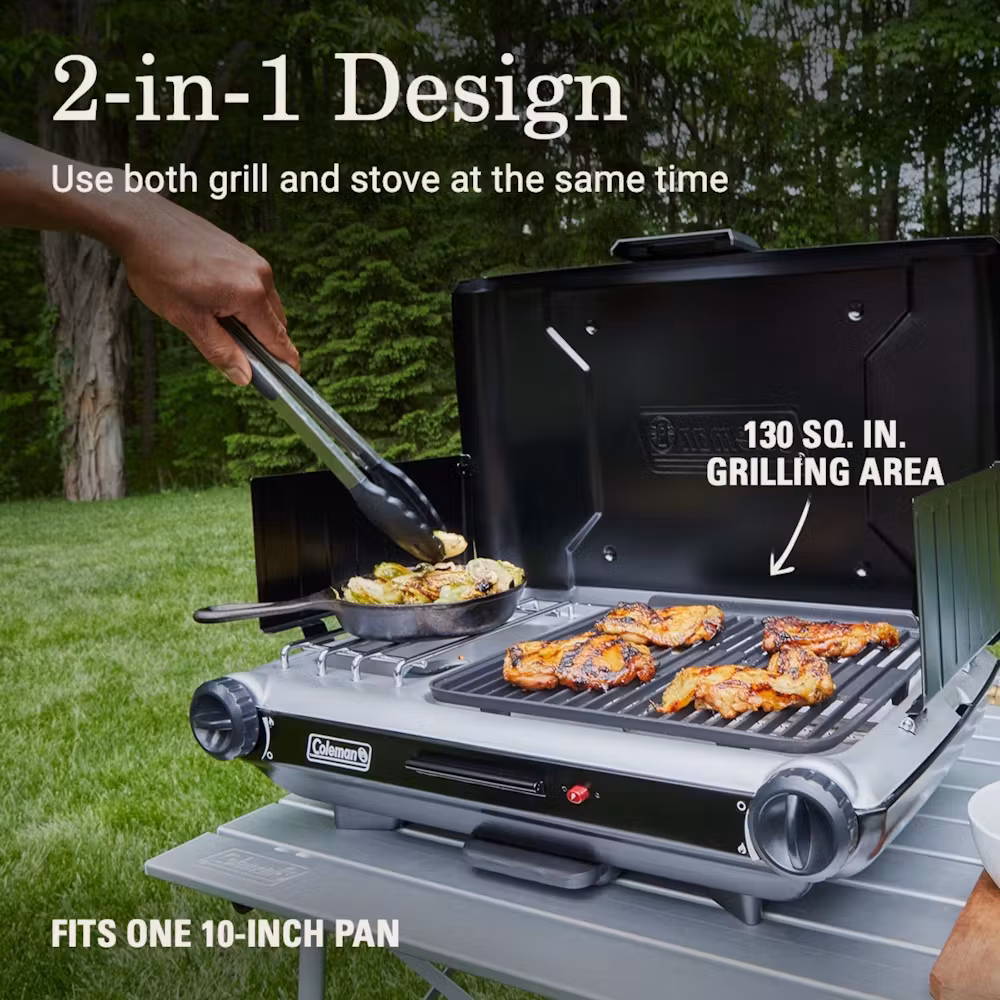 Classic 2-in-1 Camping Grill/Stove, Black