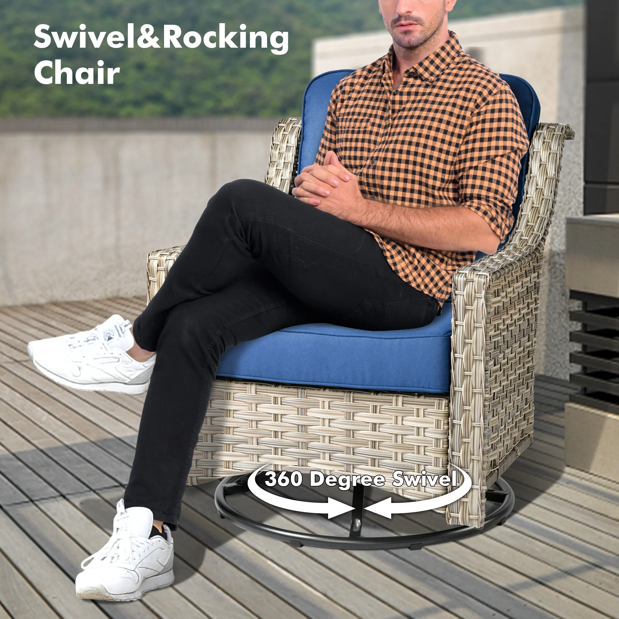Ovios Conversation Set 5-Piece, PAD Series,Included Swivel Chair