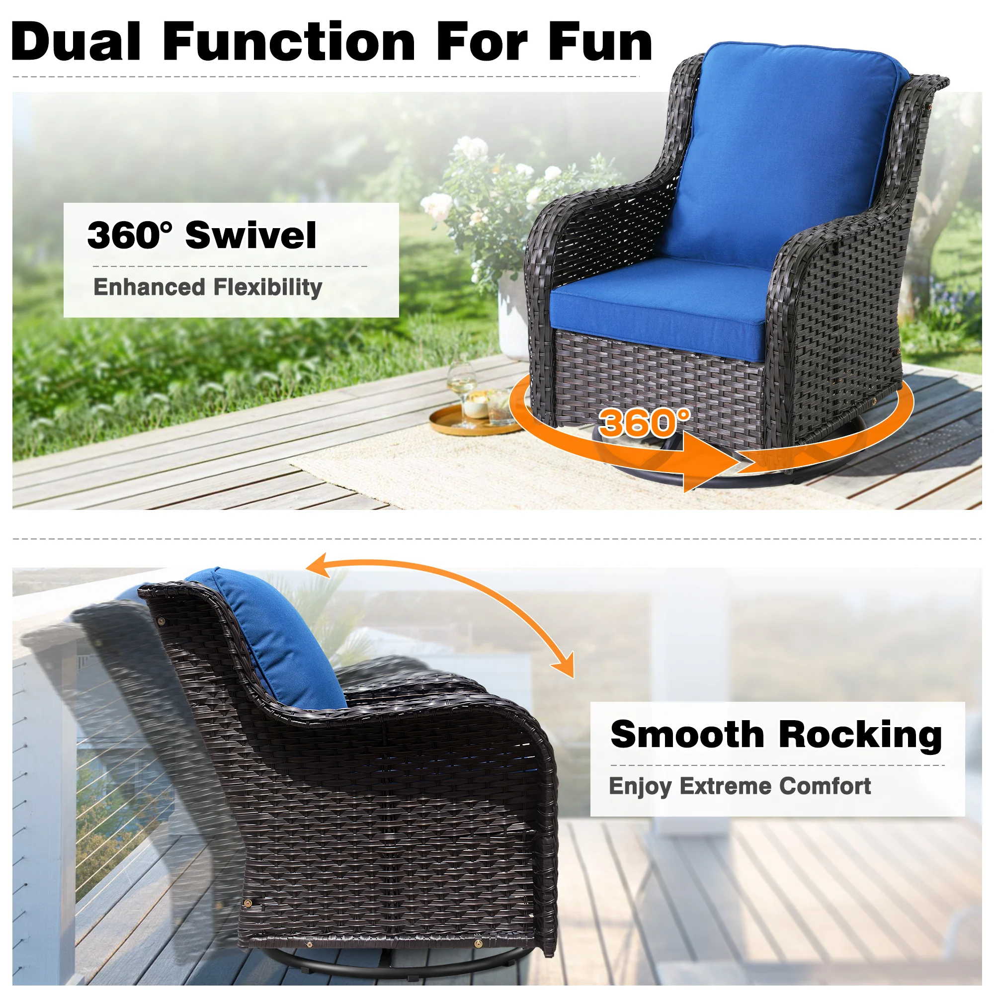 Ovios Outdoor Furniture 9-Piece with 30'' Fire Pit Table and Kenard 2 Rocking Chairs