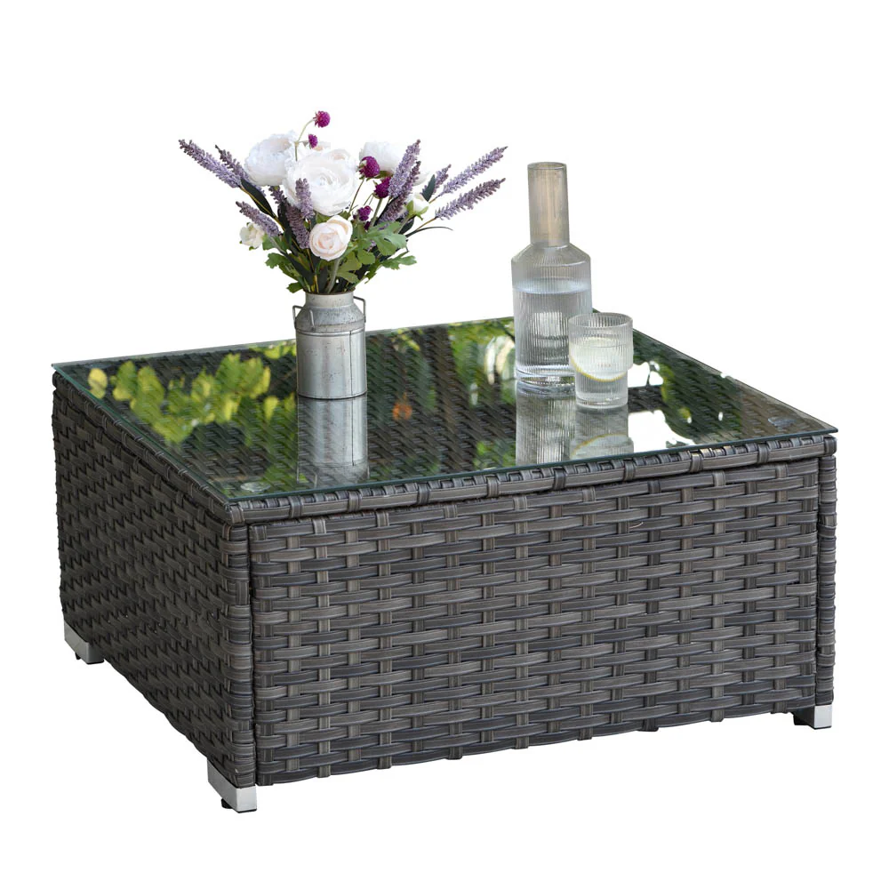 Ovios Patio Furniture Set 15-Piece with 42.12'' Fire Pit and Glass Table