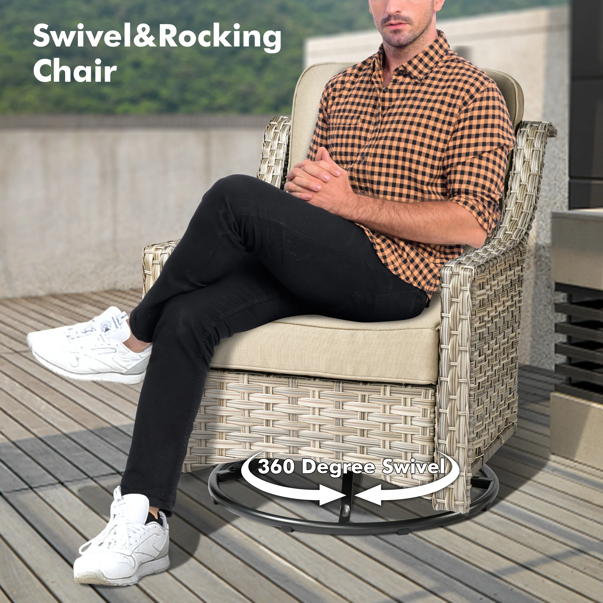 Ovios Conversation Set 5-Piece, PAD Series,Included Swivel Chair