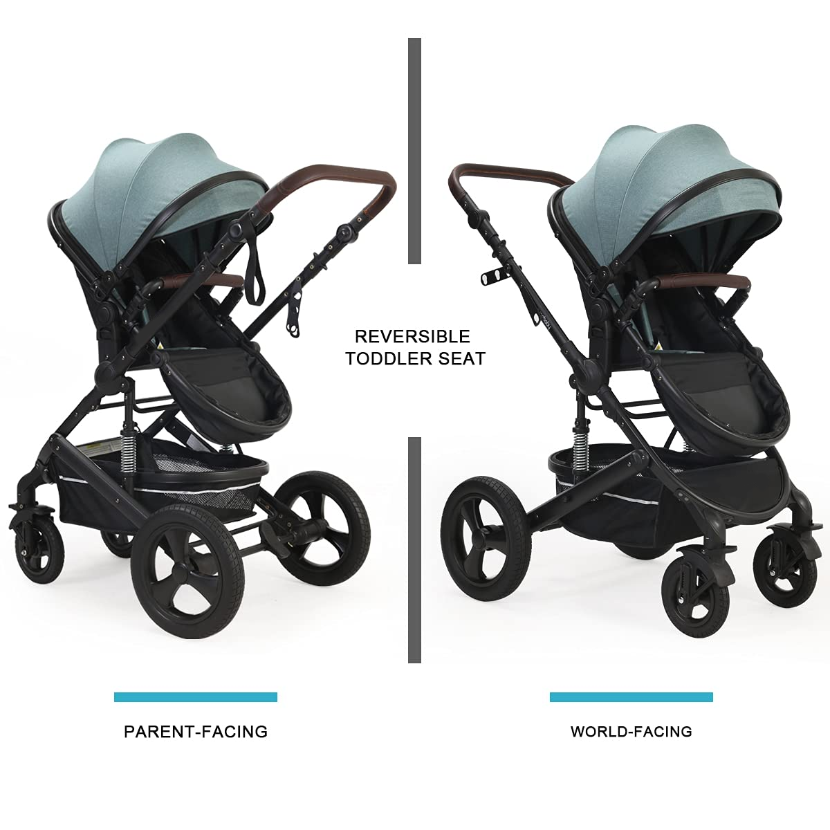 Newborn Infant Toddler Baby Stroller - Cynebaby 2 in 1 High Landscape Convertible Reversible Anti-Shock Bassinet Carriage Pram Stroller Add Cup Holder, Footmuff and Diaper Bag (Green)