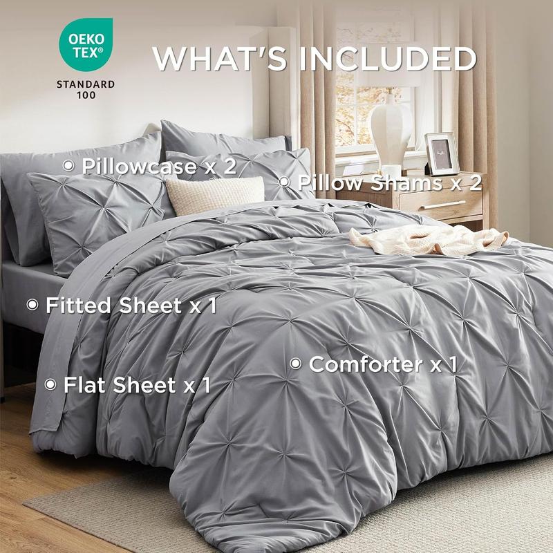7-PCS Soft Pintuck Comforter Set - Multi-Color,Cloud-like,Ultra-Soft,Elegant Design,Machine Washable,Luxury Bedroom Decor Accessories,Breathable,All-Season King Size Bedding sets,