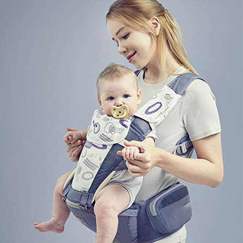 Baby Carrier Newborn to Toddler Baby Hip Carrier with Head Hood,Waist Extender & 3 Pieces Teething Pads (Grey)