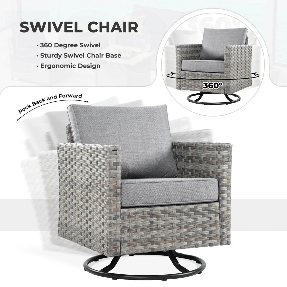 Ovios New Rimaru Series Patio Furniture Set 15-Piece include Swivel Chairs and 42