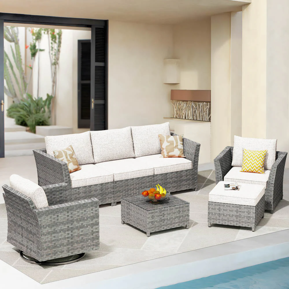 Ovios New Rimaru Series Patio Furniture Set 7-Piece include Swivel Chairs Set Partially Assembled