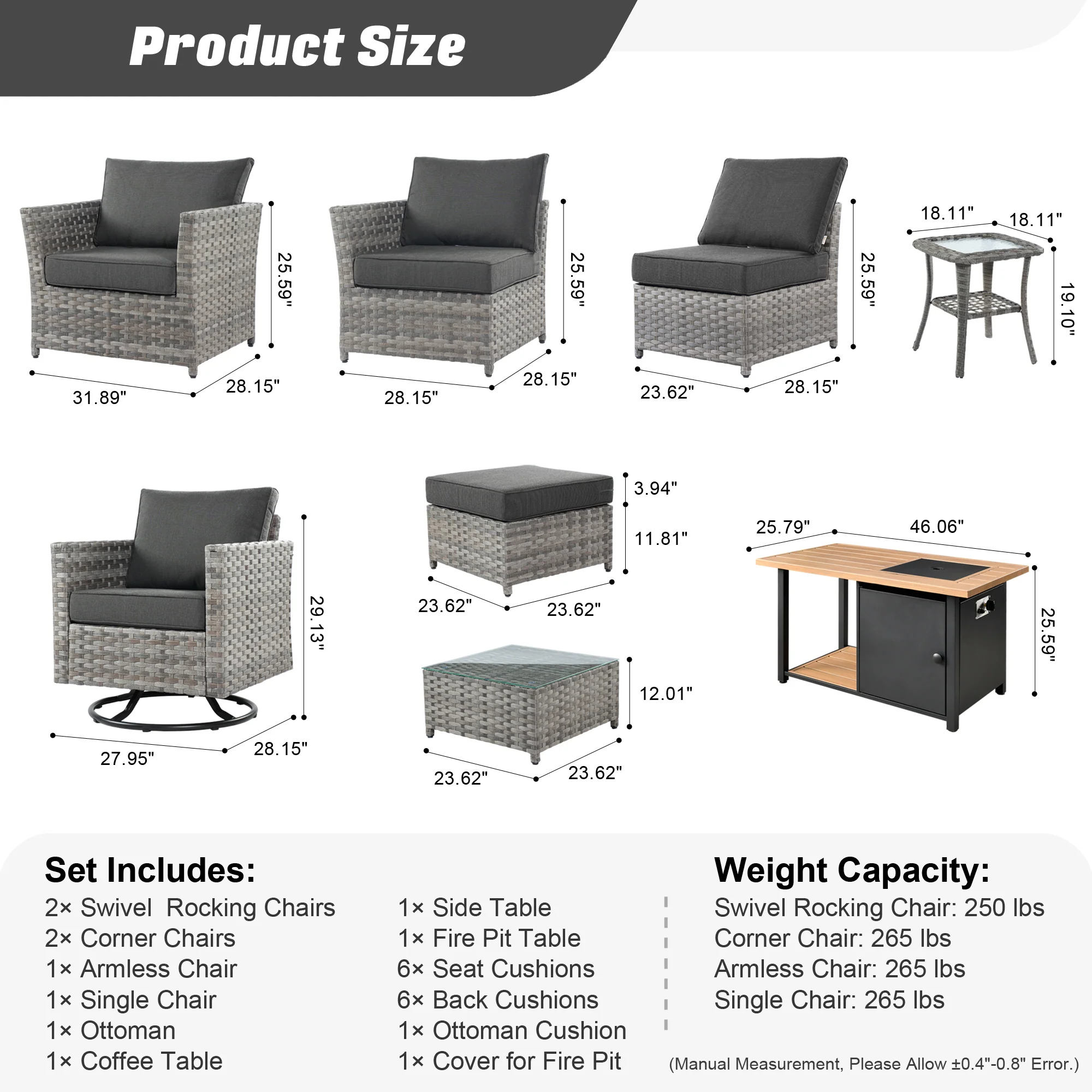 Ovios Patio Furniture Set 10-Piece include 42
