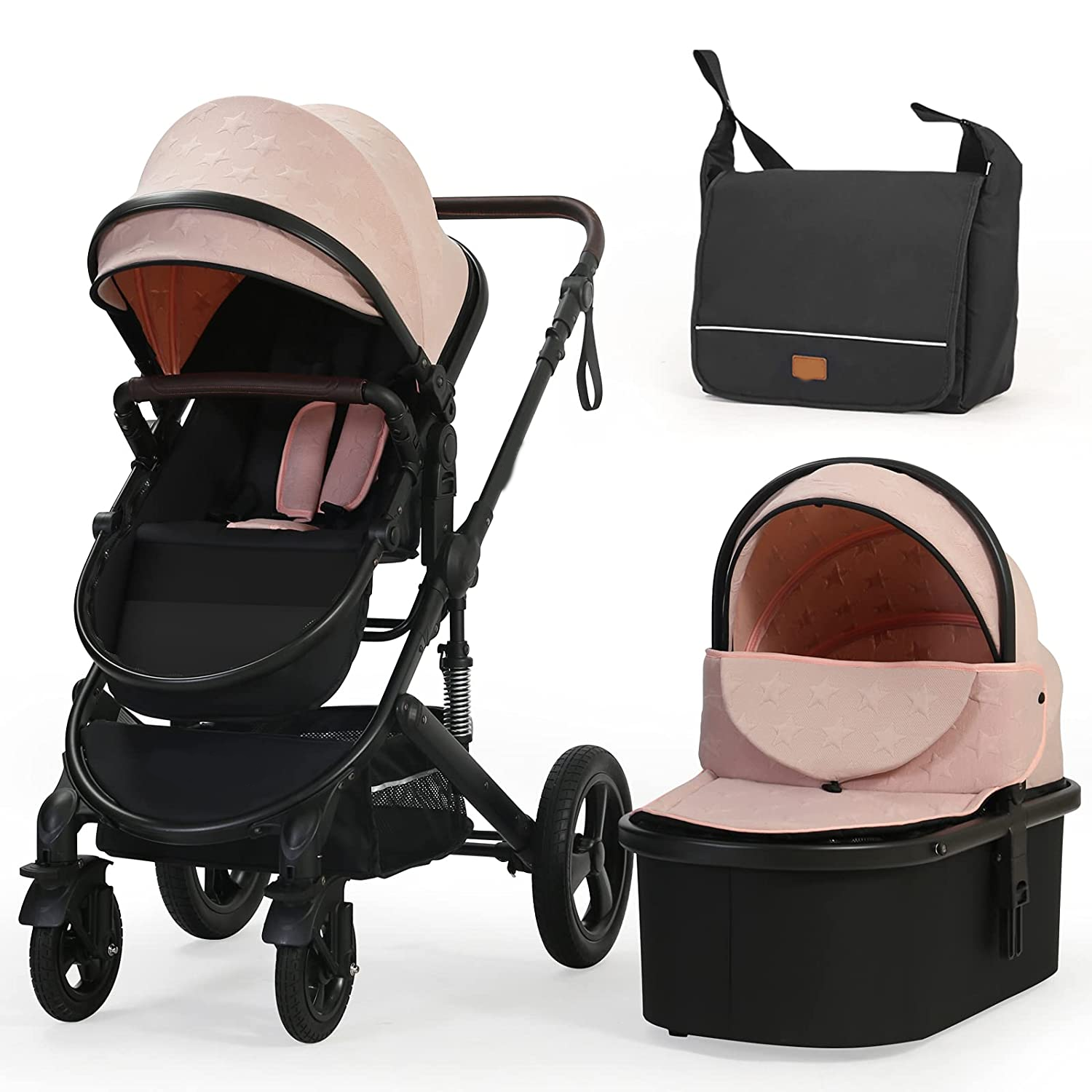 Newborn Infant Toddler Baby Stroller - Cynebaby 2 in 1 High Landscape Convertible Reversible Anti-Shock Bassinet Carriage Pram Stroller Add Cup Holder, Footmuff and Diaper Bag (Green)