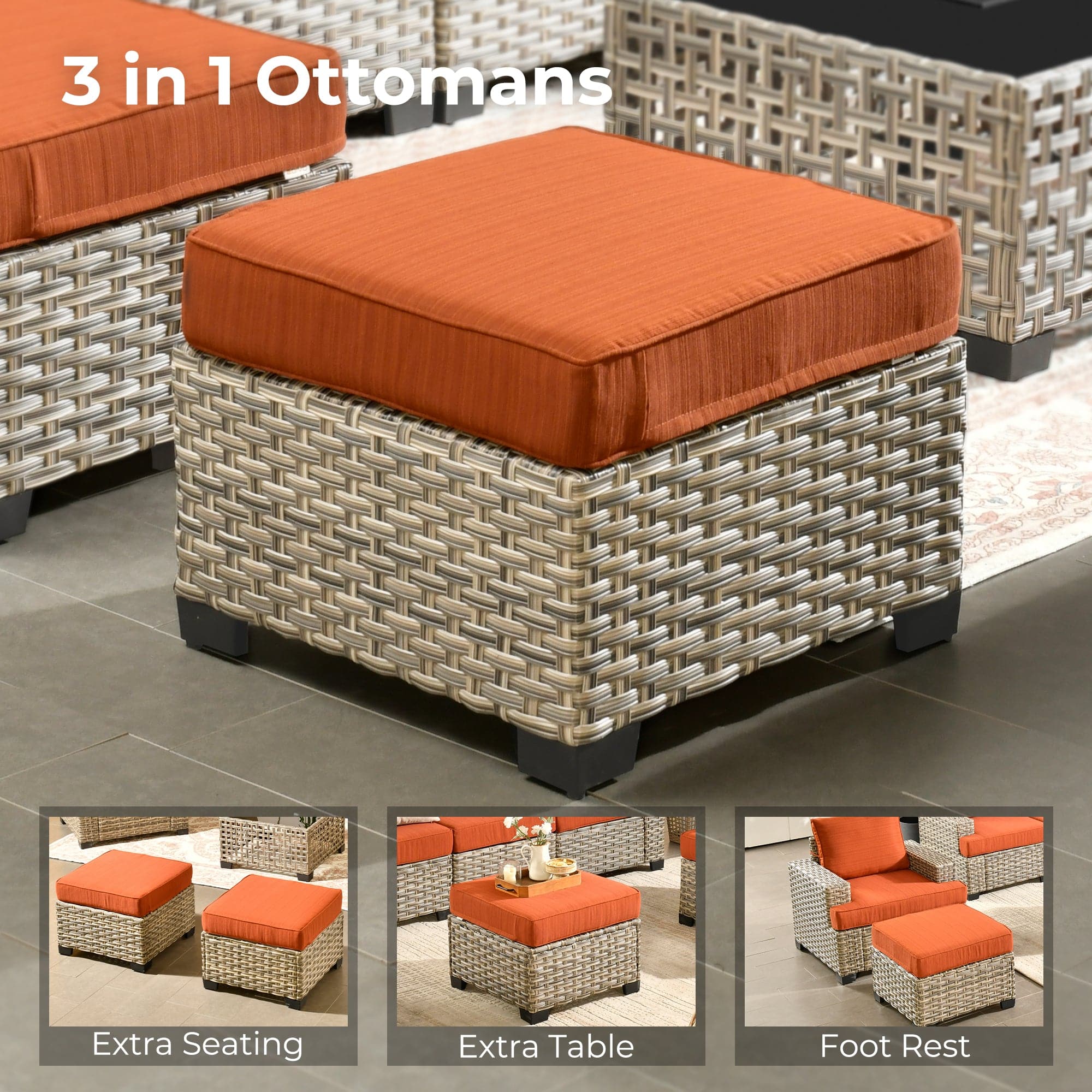 TBS Series - Sectional Patio Furniture Set 8-Piece, Included Swivel Chair