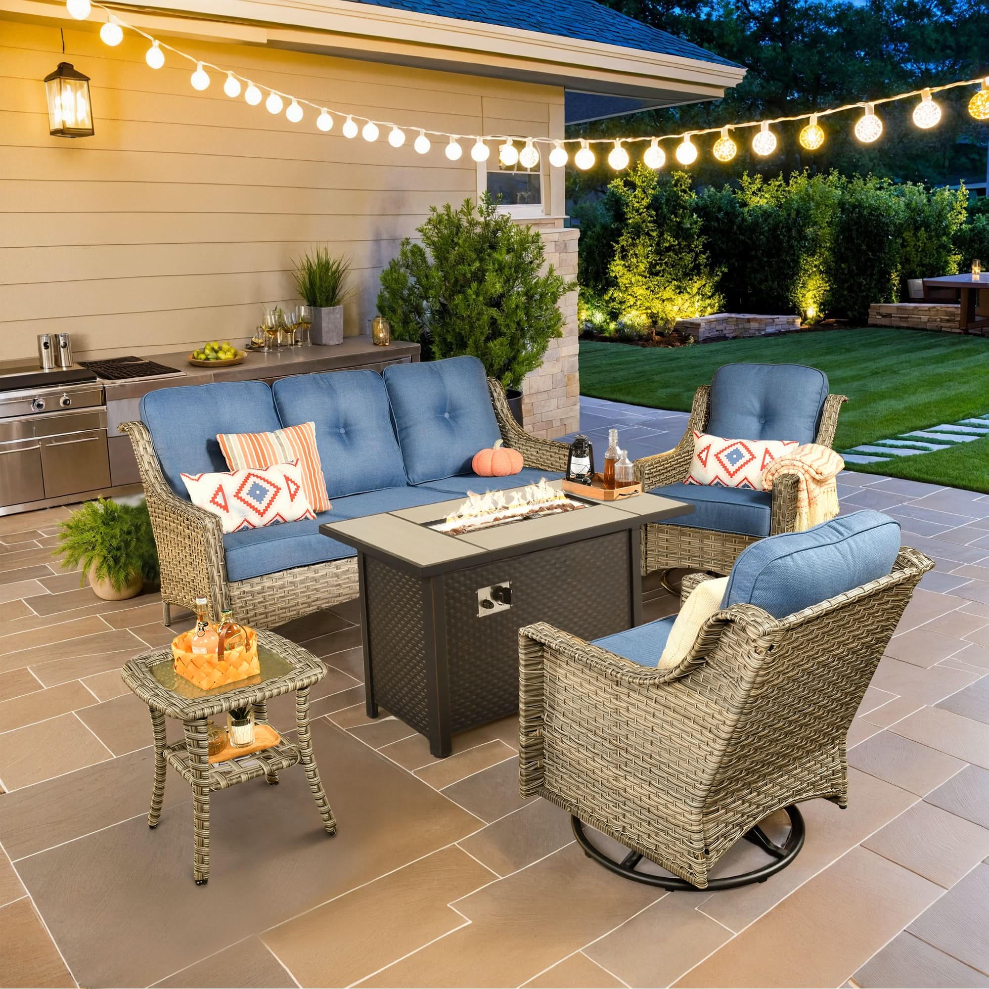 Ovios Outdoor 5 Pieces Coversation Set with 42