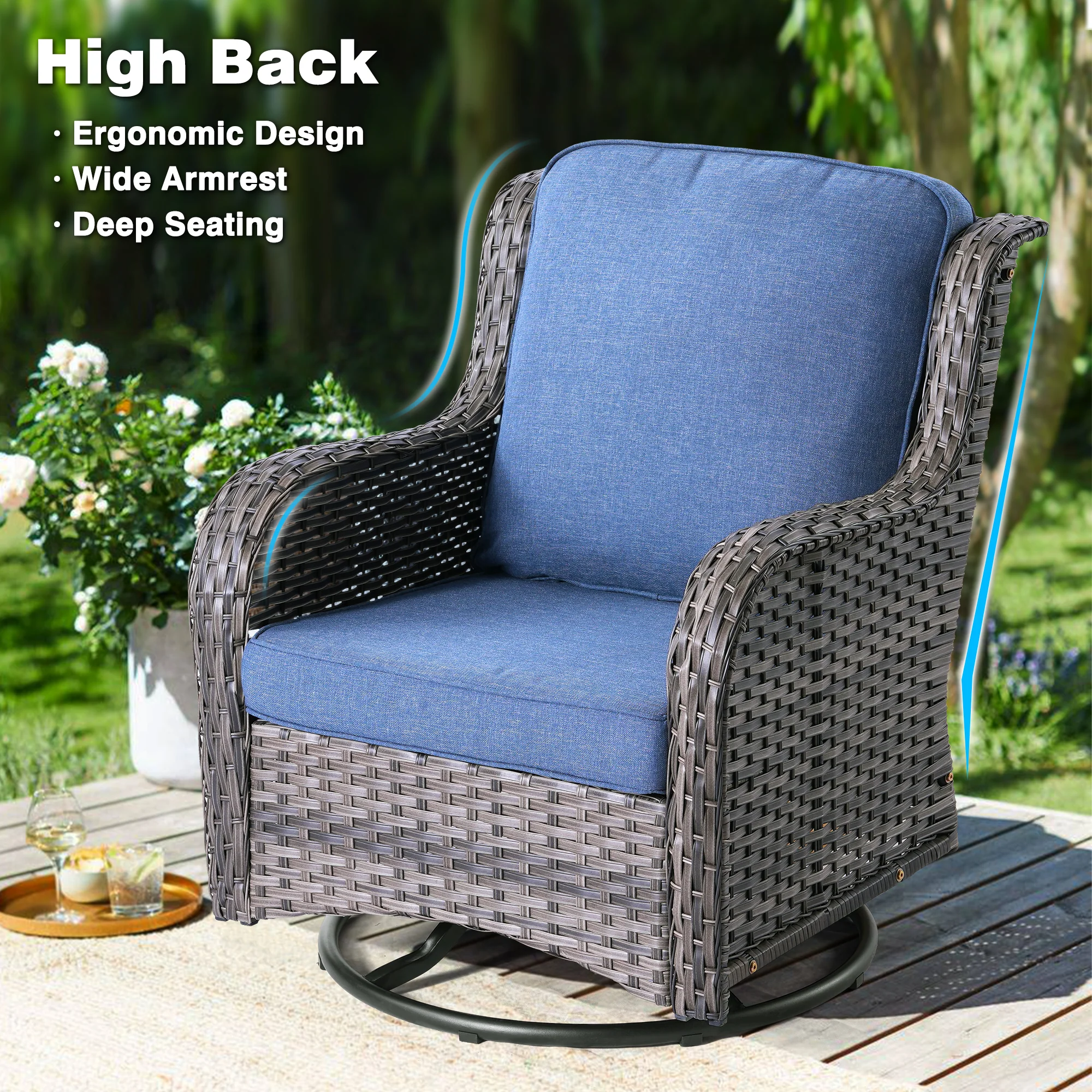 Ovios Outdoor Furniture 9-Piece with 30'' Fire Pit Table and Kenard 2 Rocking Chairs