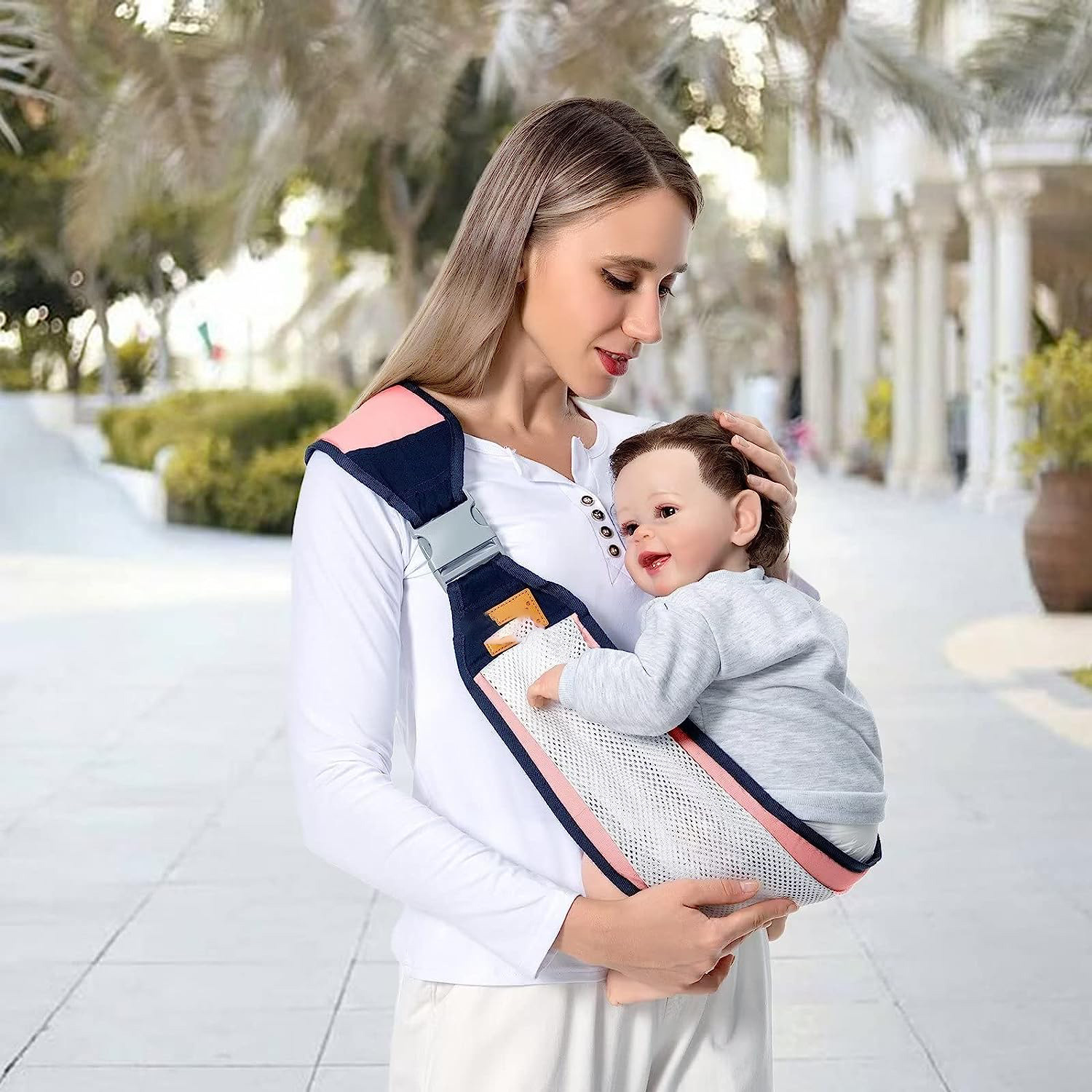 Baby Sling Carrier Newborn to Toddler, Lightweight Baby Carrier Sling, Baby Wrap Sling, Baby Hip Seat Carrier for Toddler Sling, Baby Holder Carrier, Nursing Sling, Carrying 7-45 lbs, Grey
