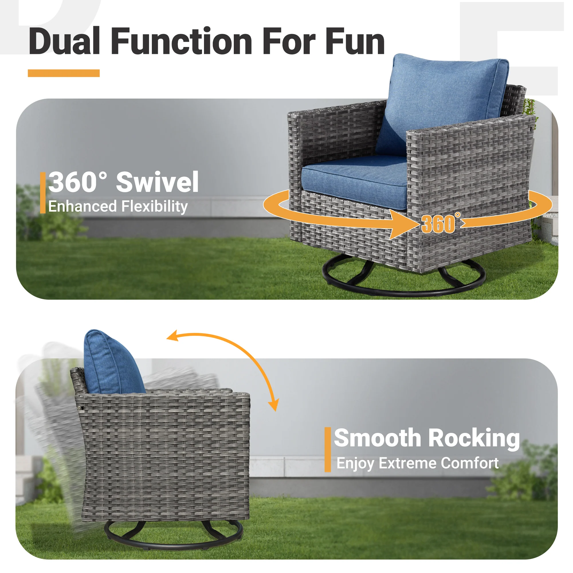 Ovios Patio Vultros 9-Piece Set with 2 Swivel Chairs and 30'' Propane Fire Pit Table