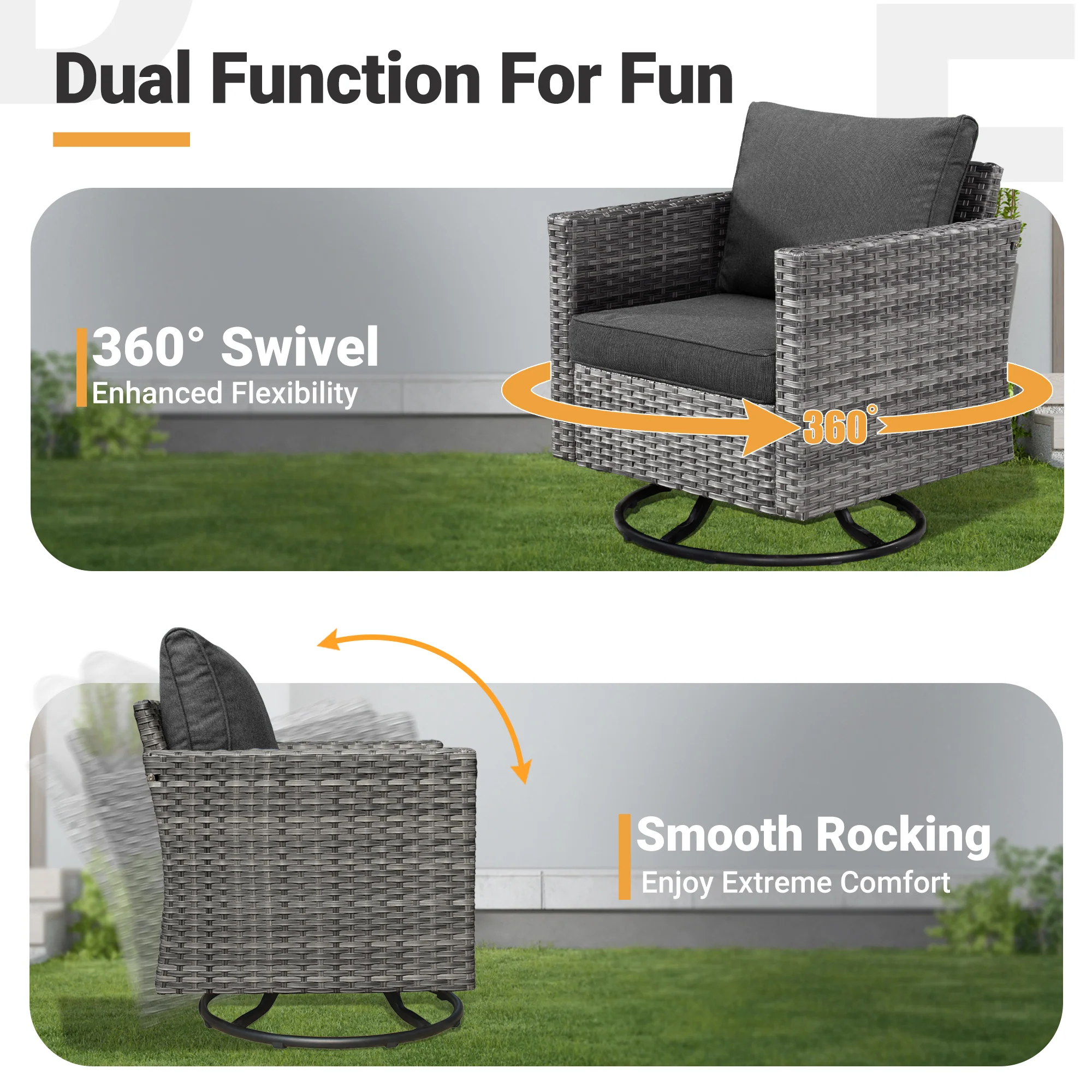 Ovios Patio Vultros 9-Piece Set with 2 Swivel Chairs and 30'' Propane Fire Pit Table