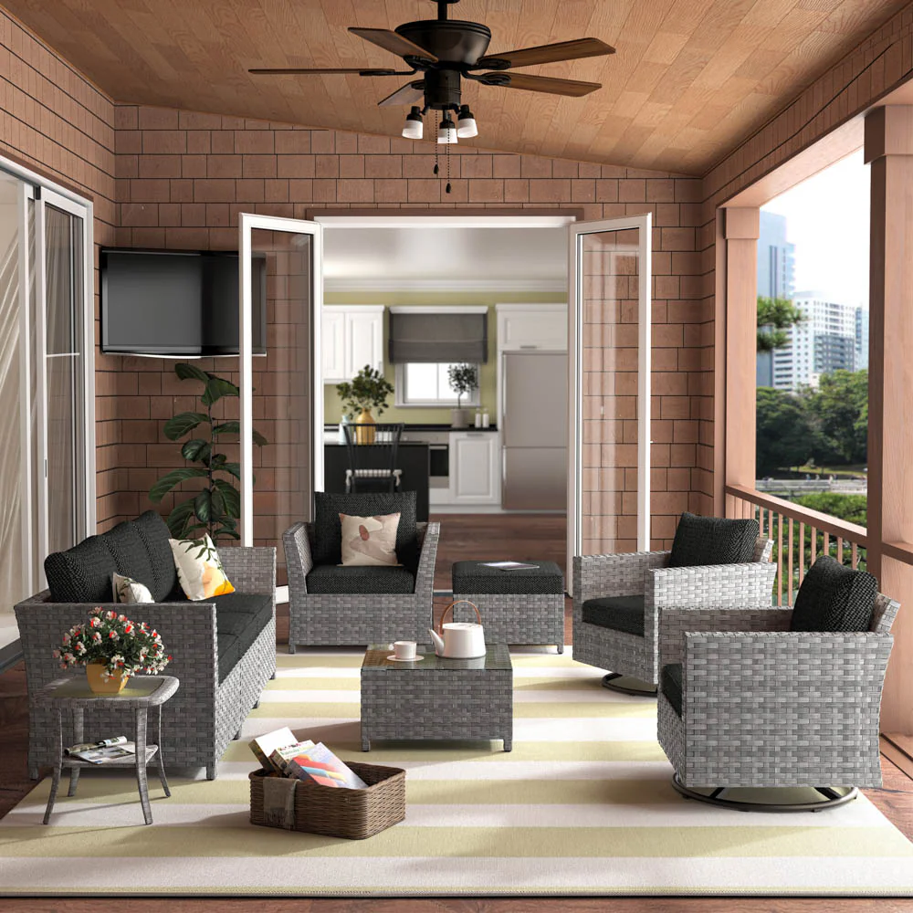 Ovios New Rimaru Series Patio Furniture Set 9-Piece include Swivel Chairs Set Partially Assembled
