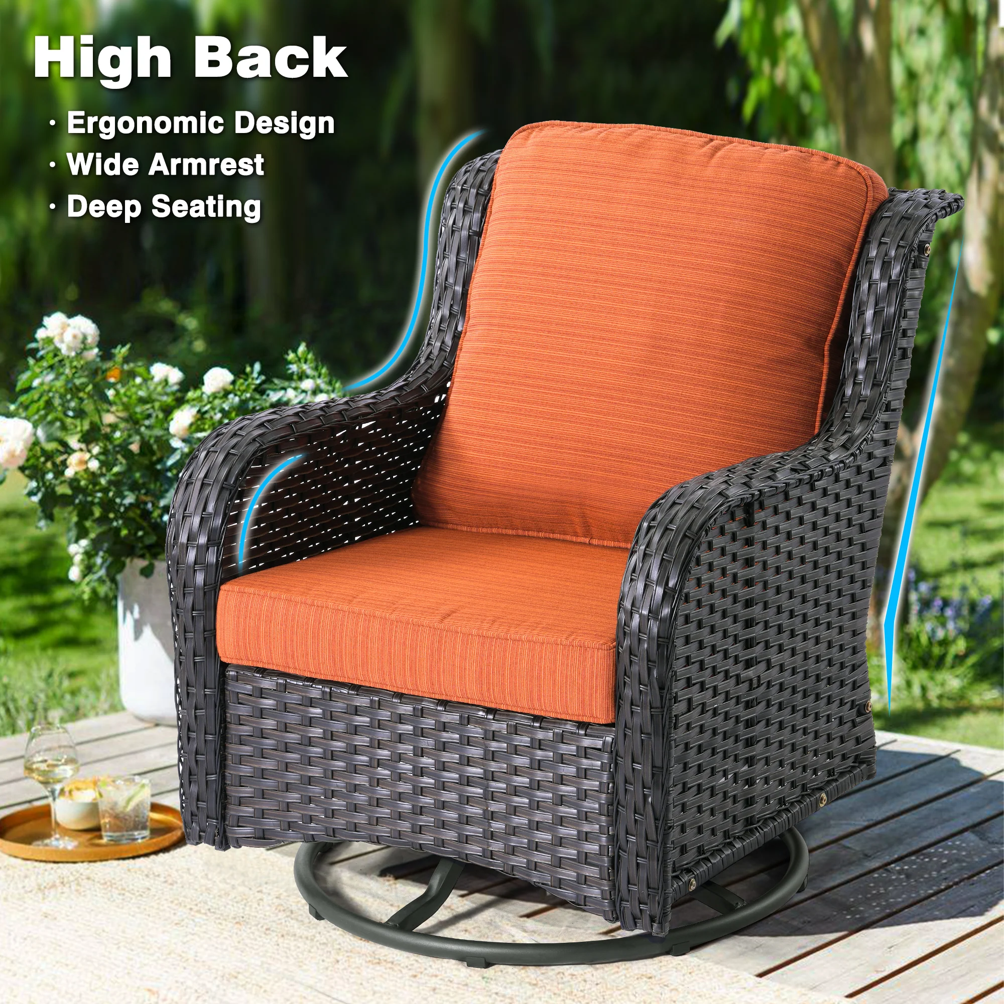 Ovios Outdoor Furniture 9-Piece with 30'' Fire Pit Table and Kenard 2 Rocking Chairs