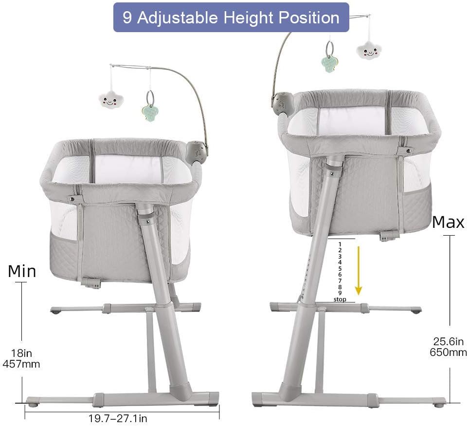 Bassinet,Bassinet for Baby,Bedside Crib,Baby Bassinets Bedside Sleeper for Newborn Infant| Built-in Wheels, Dark Grey